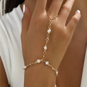 1pc Edged Pearl & Crystal Decor Simple Style Fingerless Bracelet